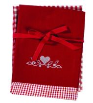 SET OF TWO RED EMBROIDERED TEA TOWELS
